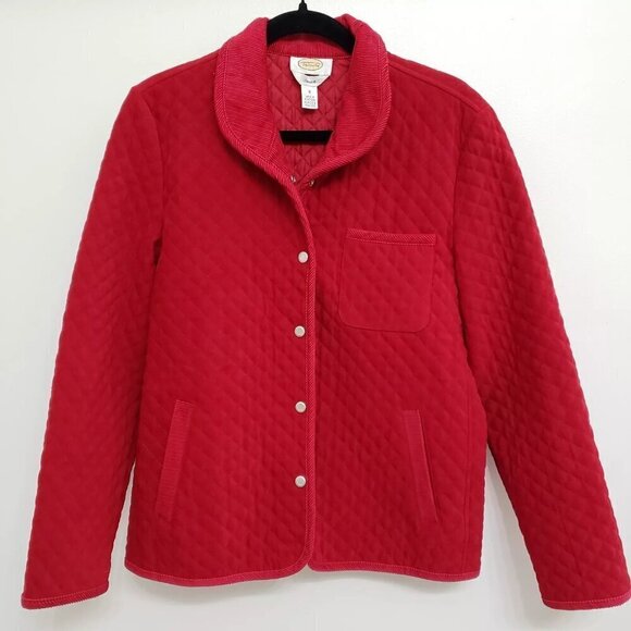 Talbots Red Diamond Quilted Corduroy Trim Snap Button Barn Jacket Sz Small - Picture 2 of 10